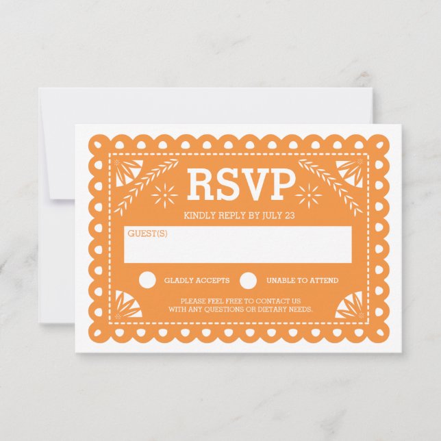 Papel Picado Wedding RSVP Orange (Frente)