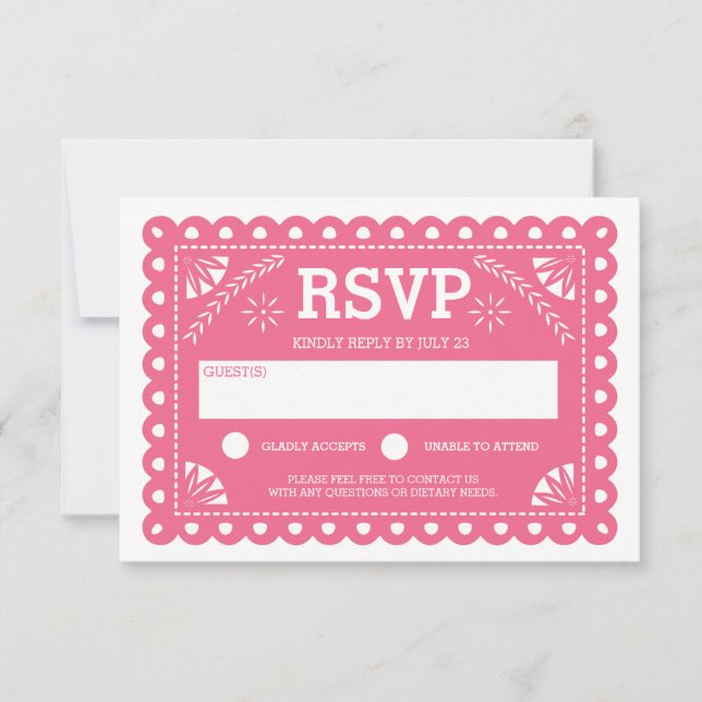 Papel Picado Wedding RSVP Rosa (Frente)