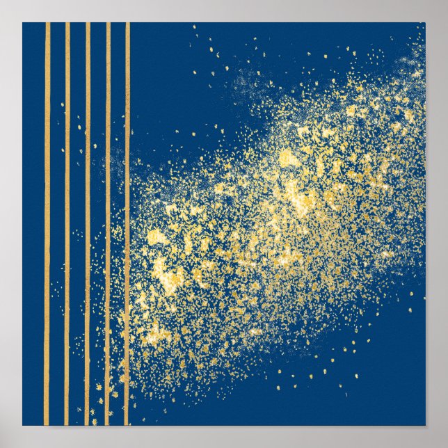 Papel Poster de listras azuis e Douradas elegantes (Frente)