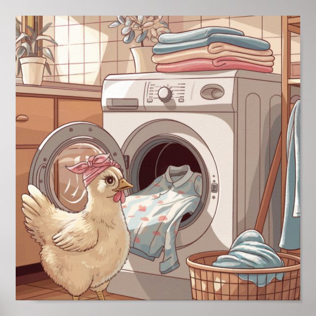 Papel Poster (Matte) de frango de lavanderia (Frente)