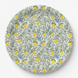 Papel Prato com padrão floral de limão e azul