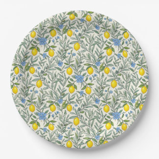 Papel Prato com padrão floral de limão e azul