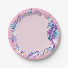 Papel Prato de Aniversário Cavalo-Marinho ou Sereia