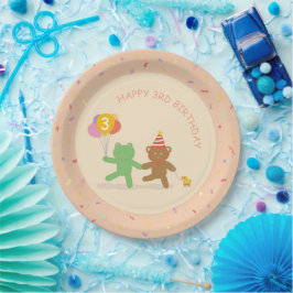 Papel Prato de Aniversário do Urso e do Sapo Bonitinho