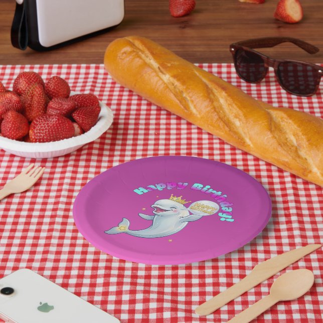 Papel Prato de Aniversário Feliz Beluga Boo (Piquenique)