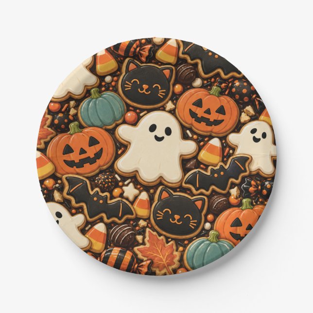 Papel Prato de Biscoitos e Doces de Abóbora Fantasminha  (Frente)