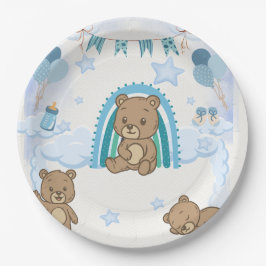 Papel Prato de Chá de Bebê Urso Teddy Azul