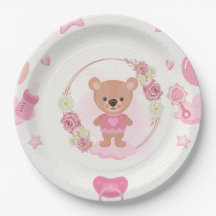 Prato de Chá de Bebê Urso Teddy Rosa