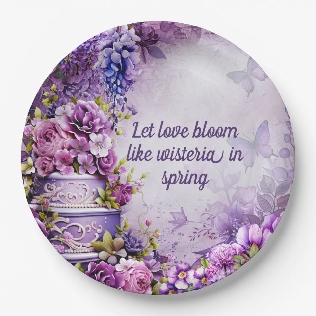 Papel Prato de Chá de Panela de Noiva de Wisteria Roxa c (Frente)