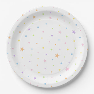 Papel Prato de festa branco de aniversário com confetes