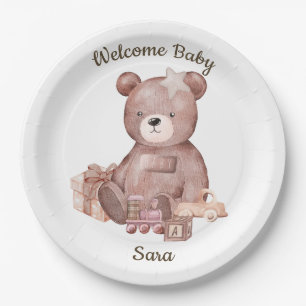 Papel Prato de festa de baby shower Urso Teddy Fofo