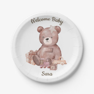 Papel Prato de festa de baby shower Urso Teddy Fofo
