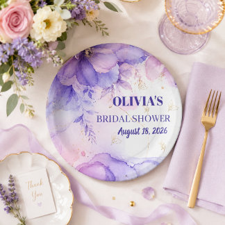 Papel Prato de festa de chá de noiva roxo elegante