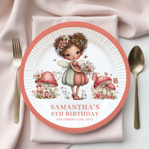 Papel Prato de festa de Flores Rosa para 4º Aniversário