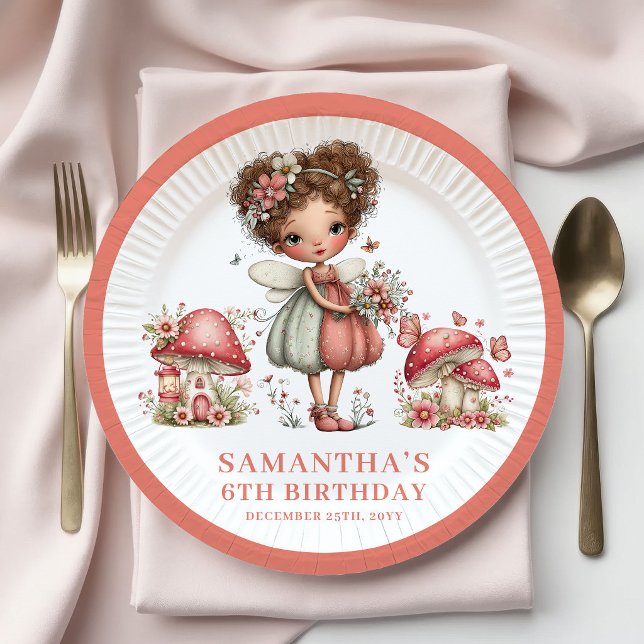 Papel Prato de festa de Flores Rosa para 4º Aniversário  (Whimsy Fairy 4th Birthday Pink Flowers Party Plates)