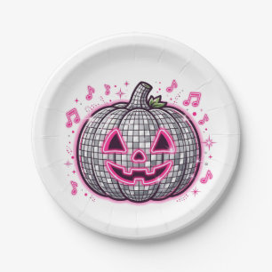 Papel Prato de festa de Halloween Abóbora Disco Rosa