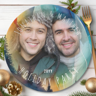Papel Prato de festa de Natal com foto gay das Luzes do