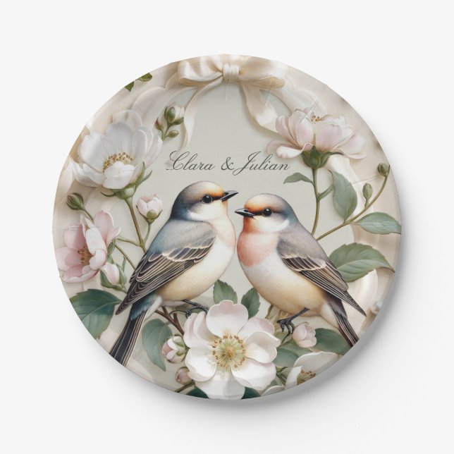 Papel Prato de festa floral LoveBird (Frente)