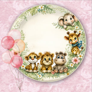 Papel Prato de festa para chá de bebê Safari na Selva
