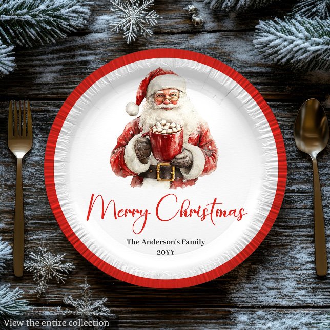 Papel Prato de Festa Simples Papai Noel Moderno e Elegan (Simple Santa Claus Stylish Modern Holiday Plate)