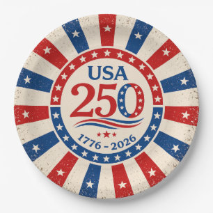 Papel Prato de festa Vintage América 250 Patriótico EUA 