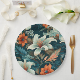 Papel Prato De Flor Laranja De Turquesa Elegante