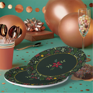 Papel Prato de Natal Botânico Festivo