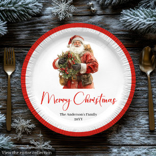 Papel Prato de Natal Clássico do Papai Noel Moderno e Ac