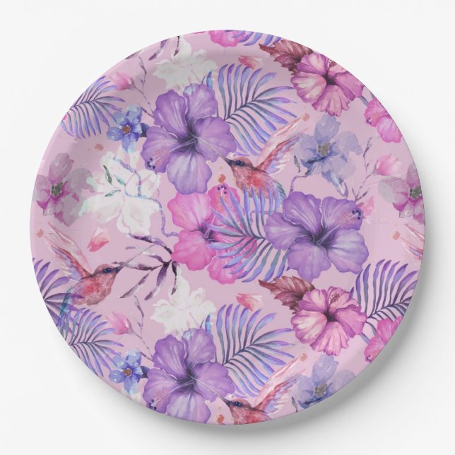 PAPEL PRATO DE PAPEL:  HIBISCUS E HUMMINGBIRD (Frente)