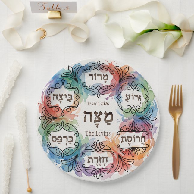 Papel Prato de Seder de Páscoa Personalizado para Todos  (Casamento)