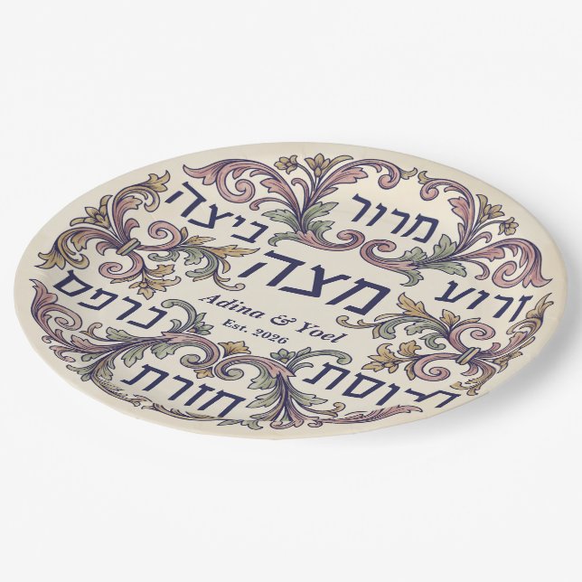 Papel Prato de Seder hebraico personalizado para Páscoa  (Inclinado)