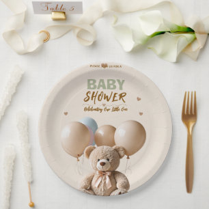 Papel Prato de Serviço para Chá de Bebê Urso Teddy Fofo