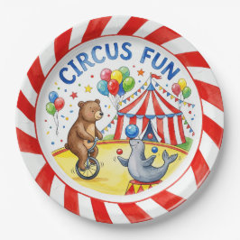 Papel Prato "Diversão no Circo" Animais Fofos e Tenda de