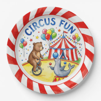 Papel Prato "Diversão no Circo" Animais Fofos e Tenda de