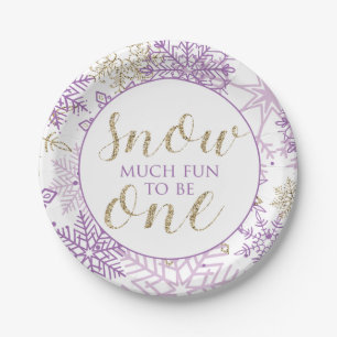 Papel Prato Floco de Neve Roxo e Dourado Winter Onederla