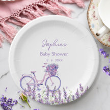 Prato para Chá de Bebê de Bicicleta com Flor Silve