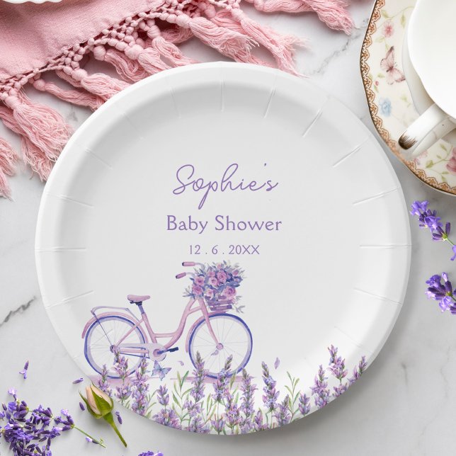 Papel Prato para Chá de Bebê de Bicicleta com Flor Silve (Criador carregado)