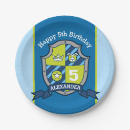 Papel Prato personalizado de 5 de aniversário do escudo