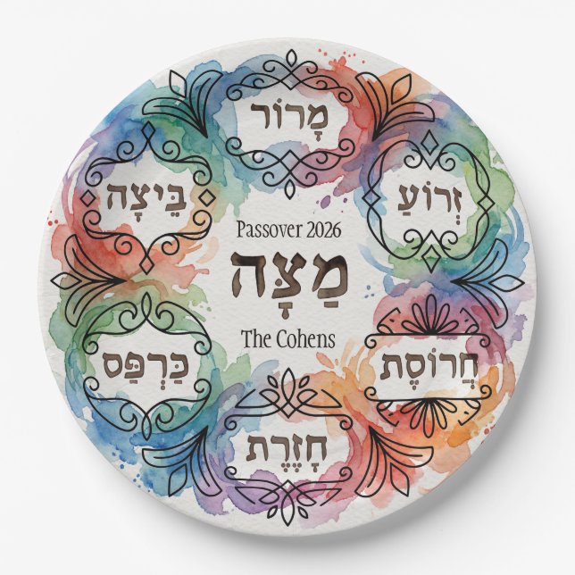 Papel Prato personalizado para Seder de Páscoa em Hebrai (Frente)