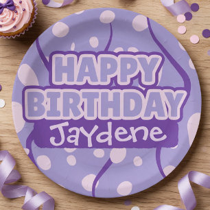 Papel Prato Roxo Claro de Aniversário com Nome