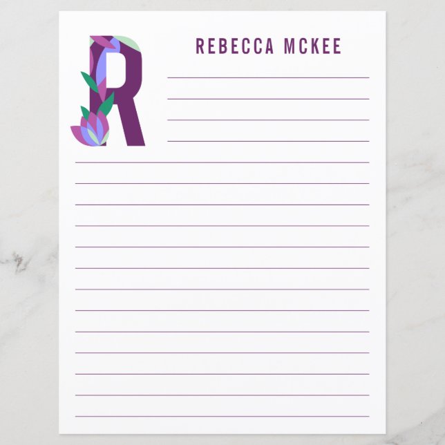 Papel revestido por alfabeto floral abstrato (Frente)