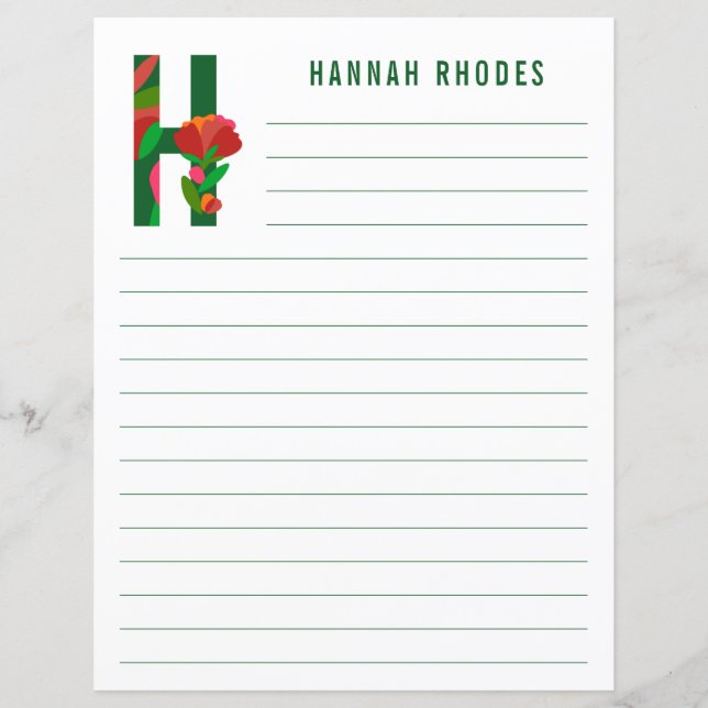 Papel revestido por alfabeto floral abstrato (Frente)