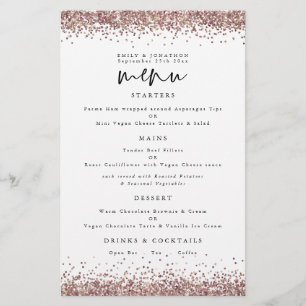 PAPEL Rosa Dourado Menu Branco de Casamento com