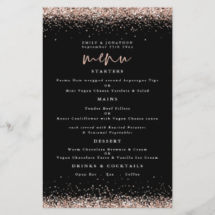 PAPEL Rosa Dourado Menu Preto de Casamento com L