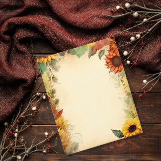 Papel Sapbook Vintage Yellow Orange Sunflower