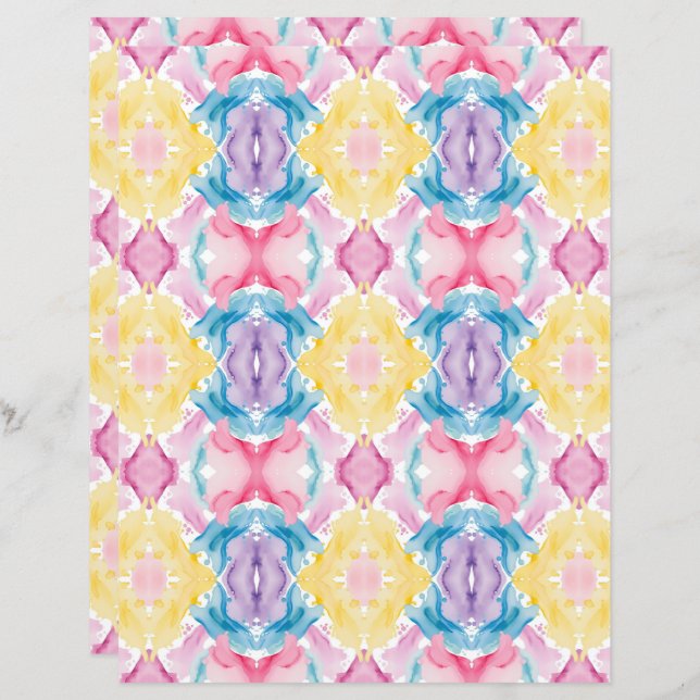 Papel Scrapbook com Abstrato de Aquarela 25 (Frente/Verso)