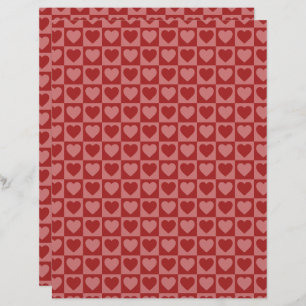 Papel Scrapbook com Padrão de Coração Vermelho e C