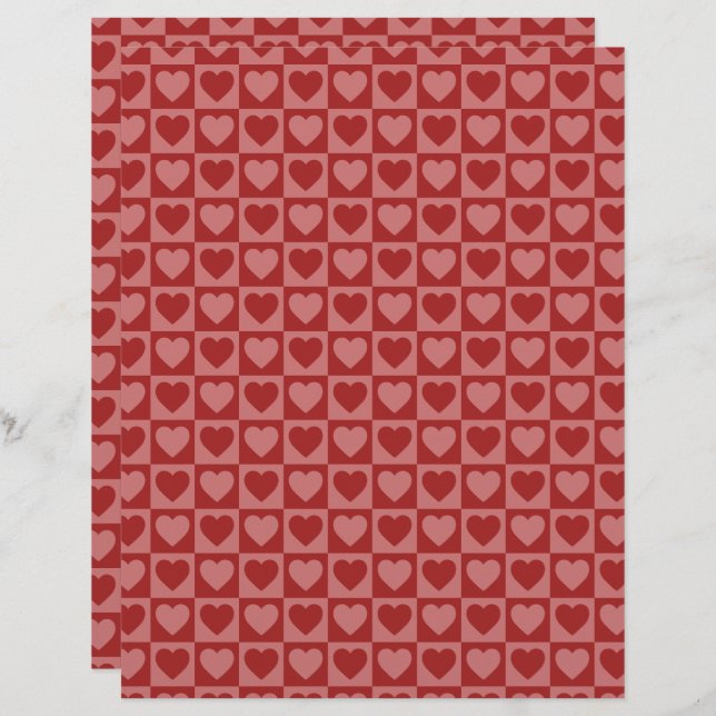 Papel Scrapbook com Padrão de Coração Vermelho e C (Frente/Verso)