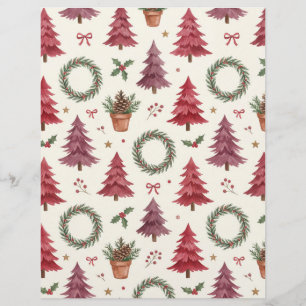 Papel Scrapbook de Árvores de Natal e Grinaldas Bo
