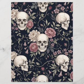 Papel Scrapbook de Caveiras Góticas e Rosas Vintag